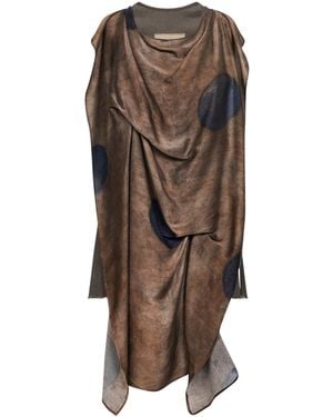 Uma Wang Stretch Linen Blend Taylor Asymmetric Top With Printed Panel - Brown