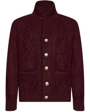 Brunello Cucinelli Burgundy Cable-Knit Piuma Cashmere Cardigan - Purple
