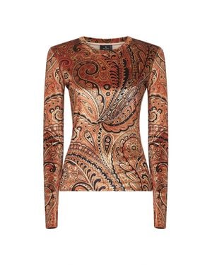 Etro Paisley Print Stretch Chenille Top - Brown