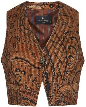 Etro Paisley Print Corduroy Vest - Brown