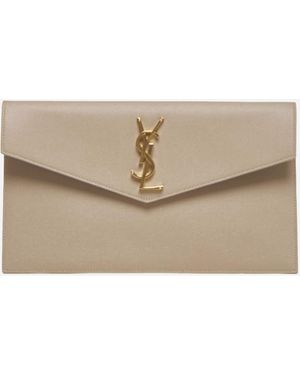 Saint Laurent Uptown Small Leather Clutch Bag - Natural