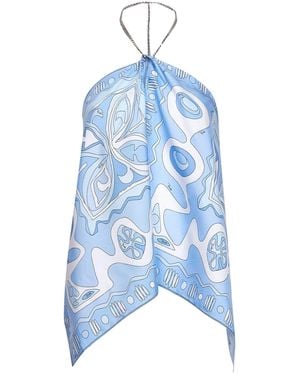 PUCCI Pale Angoli-Print Silk Twill Chain Top<Br - Blue