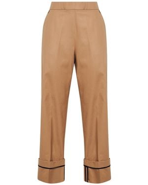 Herno Camel Cotton Gabardine Pants With Turn-Up Hems - Natural
