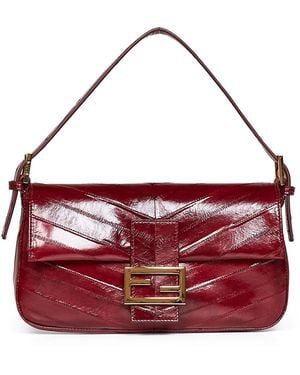 Fendi Burgundy Baguette 26424 Shoulder Bag - Red