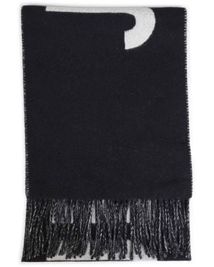 Jacquemus Wool The Fringe Logo Scarf - Black