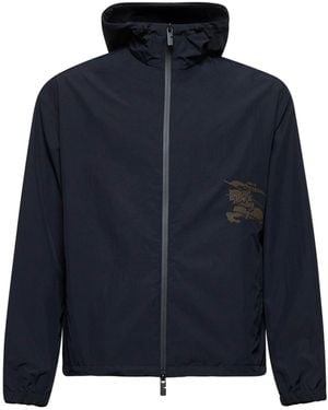 Burberry Cotton And Nylon Hooded Jacket<Br - Blue
