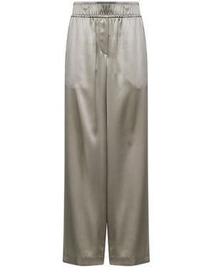 Brunello Cucinelli Stretch Silk Satin Track Pants - Gray