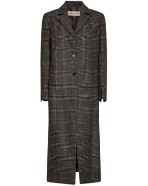 Blanca Vita Prince Of Wales Check Cujten Single-Breasted Long Coat - Grey