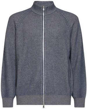 Brunello Cucinelli Cerulean Cashmere Mouliné Knit Zip-Up Cardigan<Br - Grey