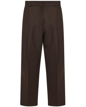TOTEME Bark Stretch Wool Blend Straight Trousers - Brown