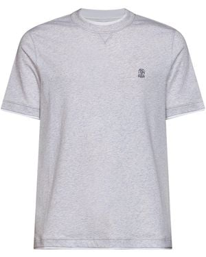 Brunello Cucinelli Pearl Jersey Faux Layering Logo T-Shirt - Grey