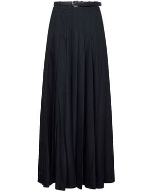 Self-Portrait Twill Pleated Maxi Skirt - Blue