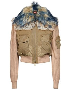 DIESEL Khaki G-Ustav Organic Stretch Cotton And Recycled Nylon Bomber Jacket - Blue