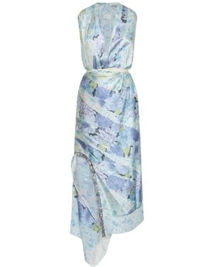 Maison Margiela Light Floral Silk Wrap Midi Dress - Blue