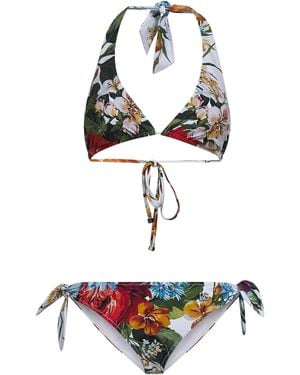 Dolce & Gabbana Bikini Triangolo Stampa Fiori - Bianco