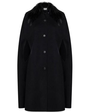 Fendi Double-Sided Wool-Blend Cape With Fox Fur Collar - Black