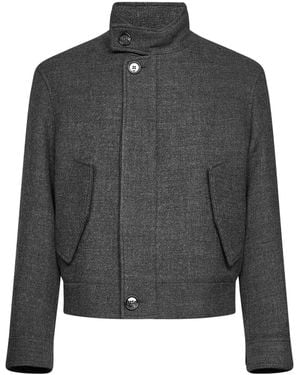 Ami Paris Carbon Boiled Wool Gabardine Harrington Padded Jacket - Grey