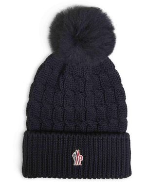 Moncler Cable-Knit Wool Pom-Pom Beanie - Blue
