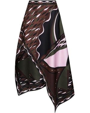 PUCCI Khaki And Dune-Print Silk Twill Long Scarf-Style Skirt - White
