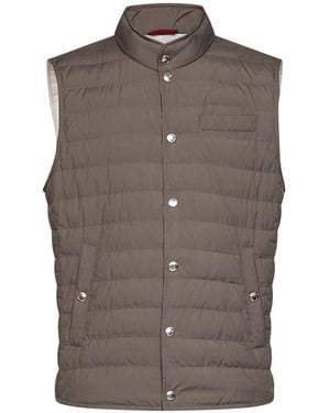Brunello Cucinelli Washed Army Bonded Nylon Padded Vest - Brown