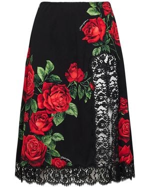 Dolce & Gabbana Rose-Print Silk-Blend And Flared Midi Skirt