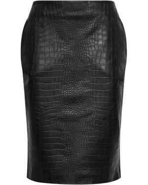 Alex Perry Crocodile-Embossed Nappa Leather Pencil Skirt - Black