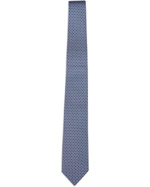 Ferragamo Dark Gancini Silk Twill Carato Tie - Blue