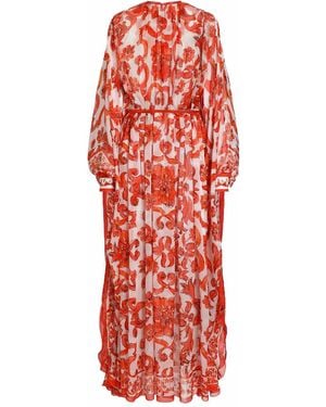 Dolce & Gabbana Maiolica-Print Silk Kaftan Long Dress - Red
