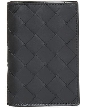 Bottega Veneta Porta Carte Intrecciato Con Patta - Grigio
