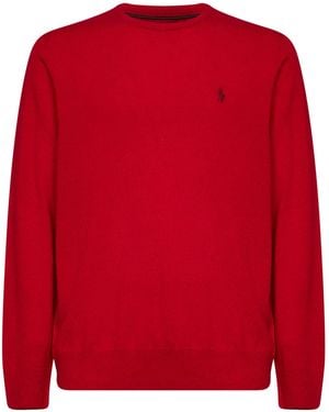 Polo Ralph Lauren Park Ave Wool Knit Crewneck Sweater With Pony Embroidery - Red