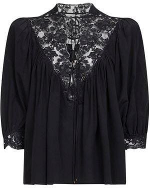 Chloé Crêpe De Chine And Lace Top - Black