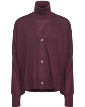 Blanca Vita Burgundy Virgin Wool Knit Twin Set - Purple