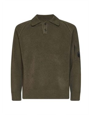 C.P. Company Ivy Cotton Chenille Lens Long-Sleeved Polo Shirt - Green