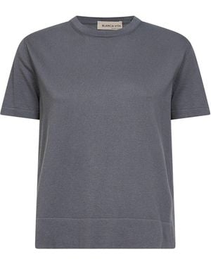 Blanca Vita Plain Stitch Knit Cotton T-Shirt - Grey