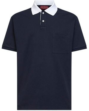 Gucci Stretch Cotton Pique Polo Shirt - Blue