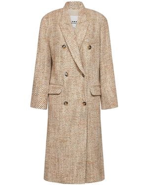 Isabel Marant Herringbone Wool Blend Pilda Double-Breasted Coat - Natural