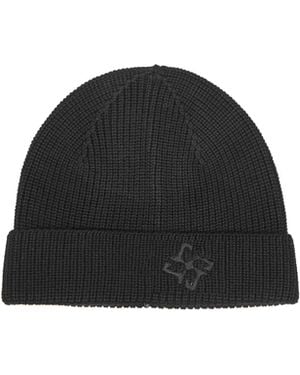 Tagliatore Merino Wool Knit Grouse Beanie With Logo - Black