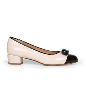 Ferragamo Nappa Leather And Patent Calfskin Vara Pumps - White