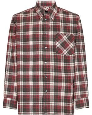 MM6 by Maison Margiela Check Cotton Shirt With Numeric Graphic - Red