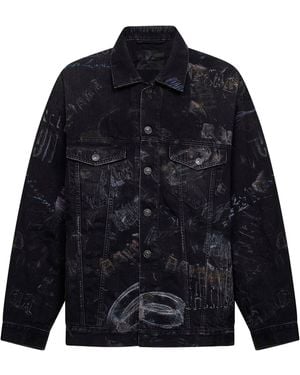 Balenciaga Fade Out Washed Crayon Allover Denim Oversized Jacket - Blue