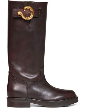 Etro Leather High Boots With Paisley Buckle - Brown