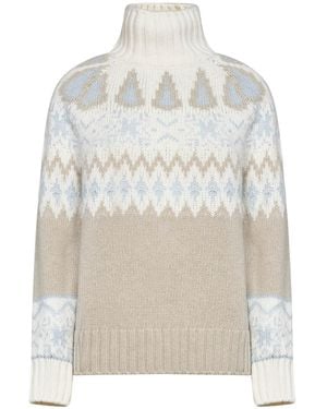 Herno Milky Wool And Cashmere Blend Jumper With Norwegian Jacquard Pattern - White