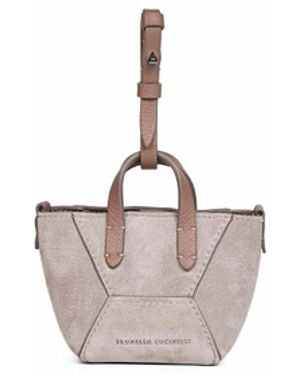 Brunello Cucinelli Light Bc Duo Micro Bag With Precious Chain - White