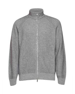 Brunello Cucinelli Medium Cashmere Mouliné Knit Zip-Up Cardigan - Grey