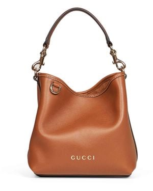 Gucci Leather Logo Bucket Bag<Br - Brown