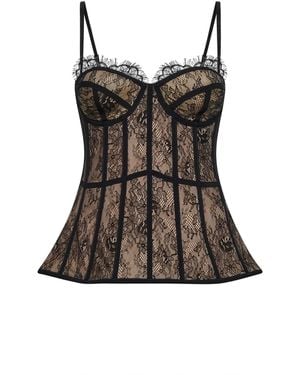 GIUSEPPE DI MORABITO Lace Peplum Bustier Top - Black