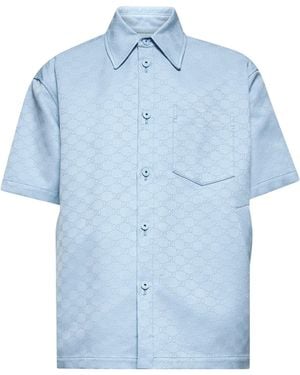 Gucci Cotton Shirt With Gg Jacquard - Blue