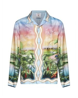 CASABLANCA Printed Silk Twill Tennis Club Long-Sleeved Shirt - Green