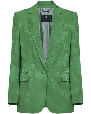 Etro Floral Jacquard Viscose Blend Single-Breasted Jacket - Green