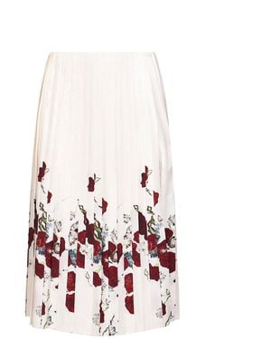 KHAITE Cream Printed Twill Pleated Midi Skirt - White